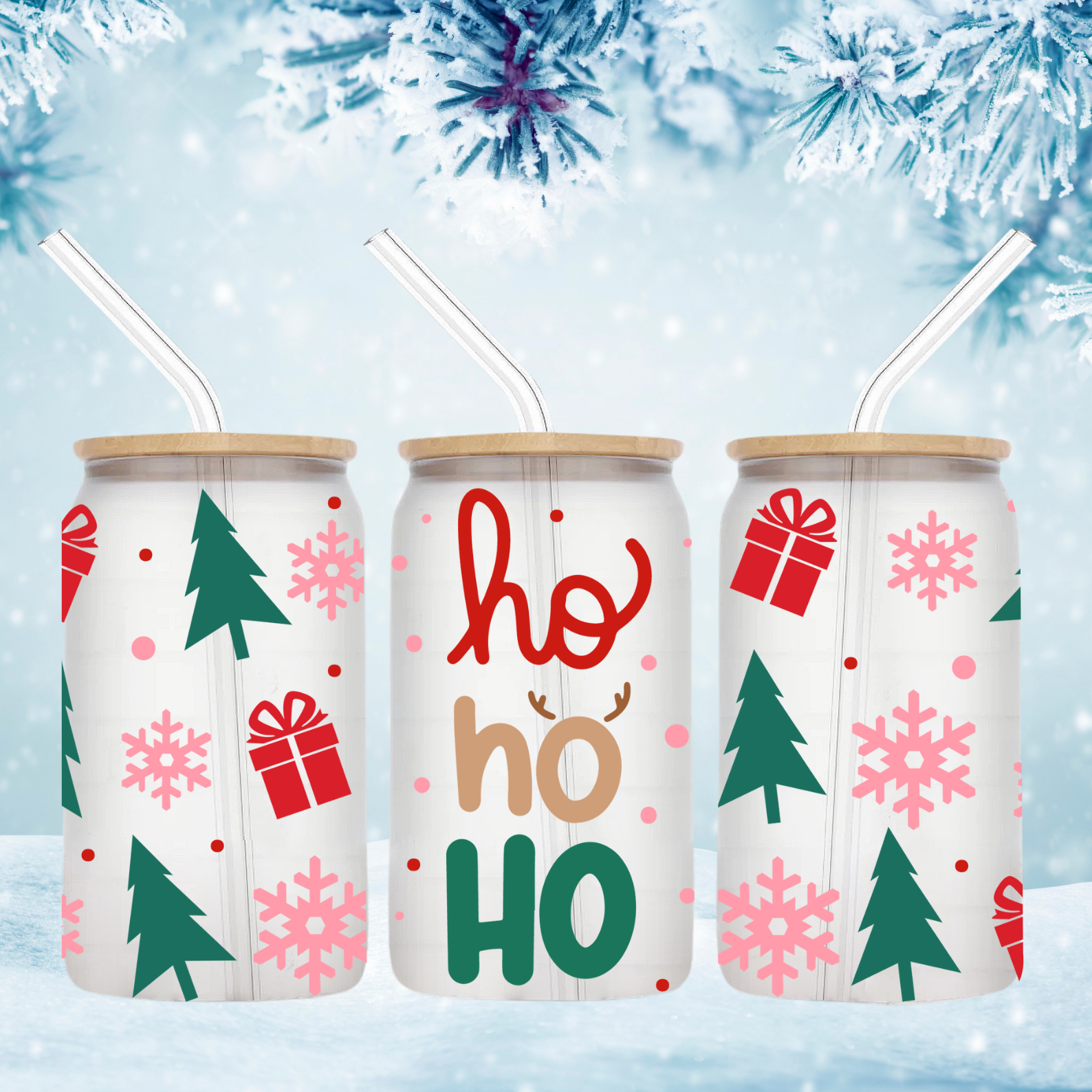 Christmas glass can cup