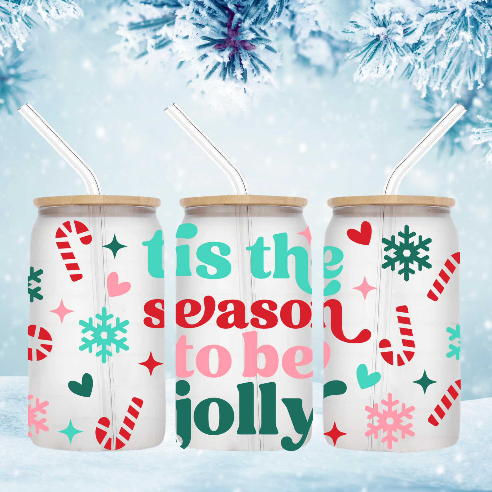 Christmas glass can cup